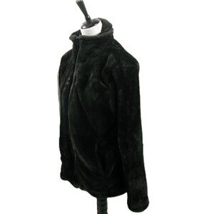 Serra Black Soft Faux Fur Front Zip Mock Neck Athletic Jacket Size Large